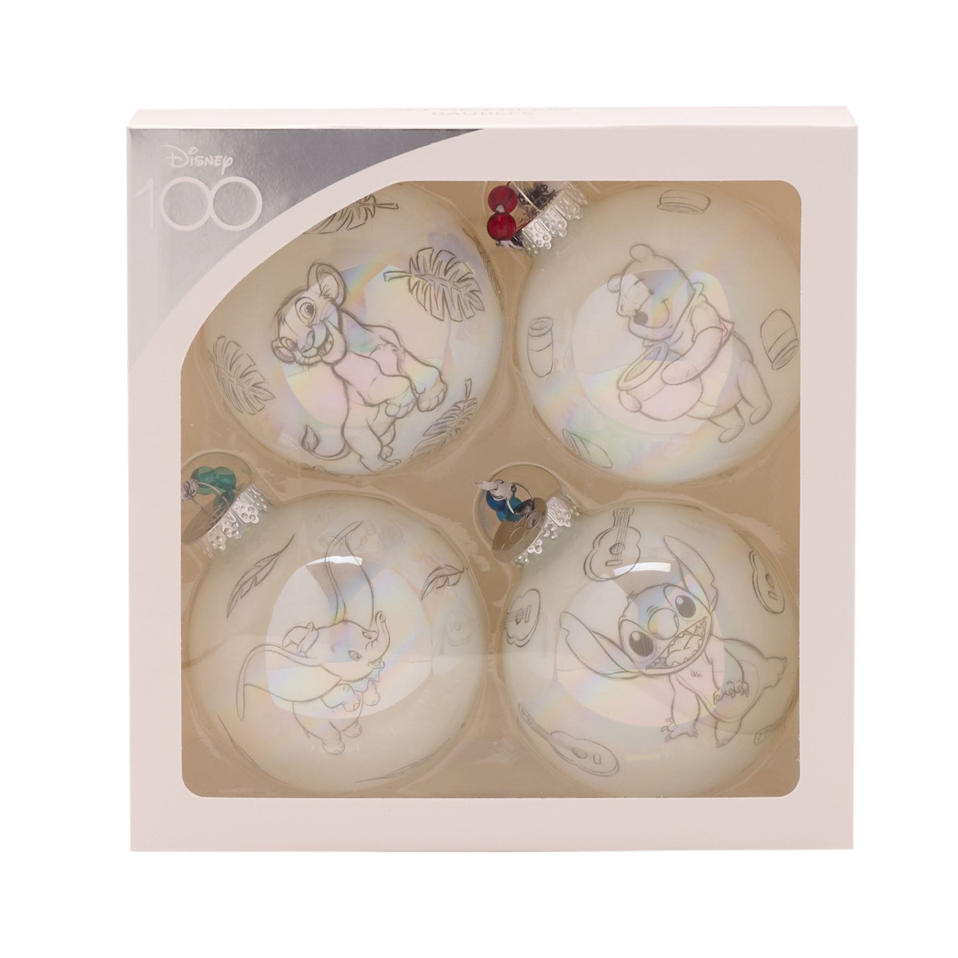 Disney 100 Regenbogenkugeln Classic Weihnachtskugeln - Set mit 4 Stück / Disney by Widdop DI2032