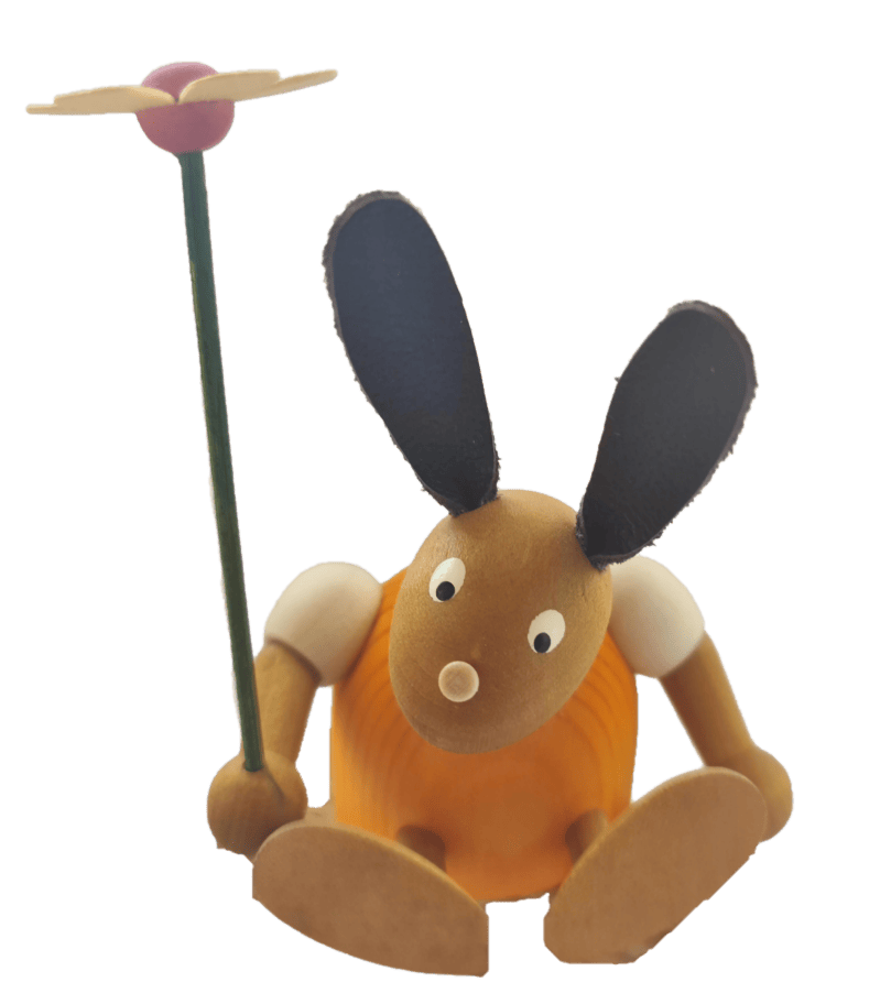 Erzgebirge Osterhase orange mit Blume - Steckfigur für den großen Kerzenring von Sebastian Design