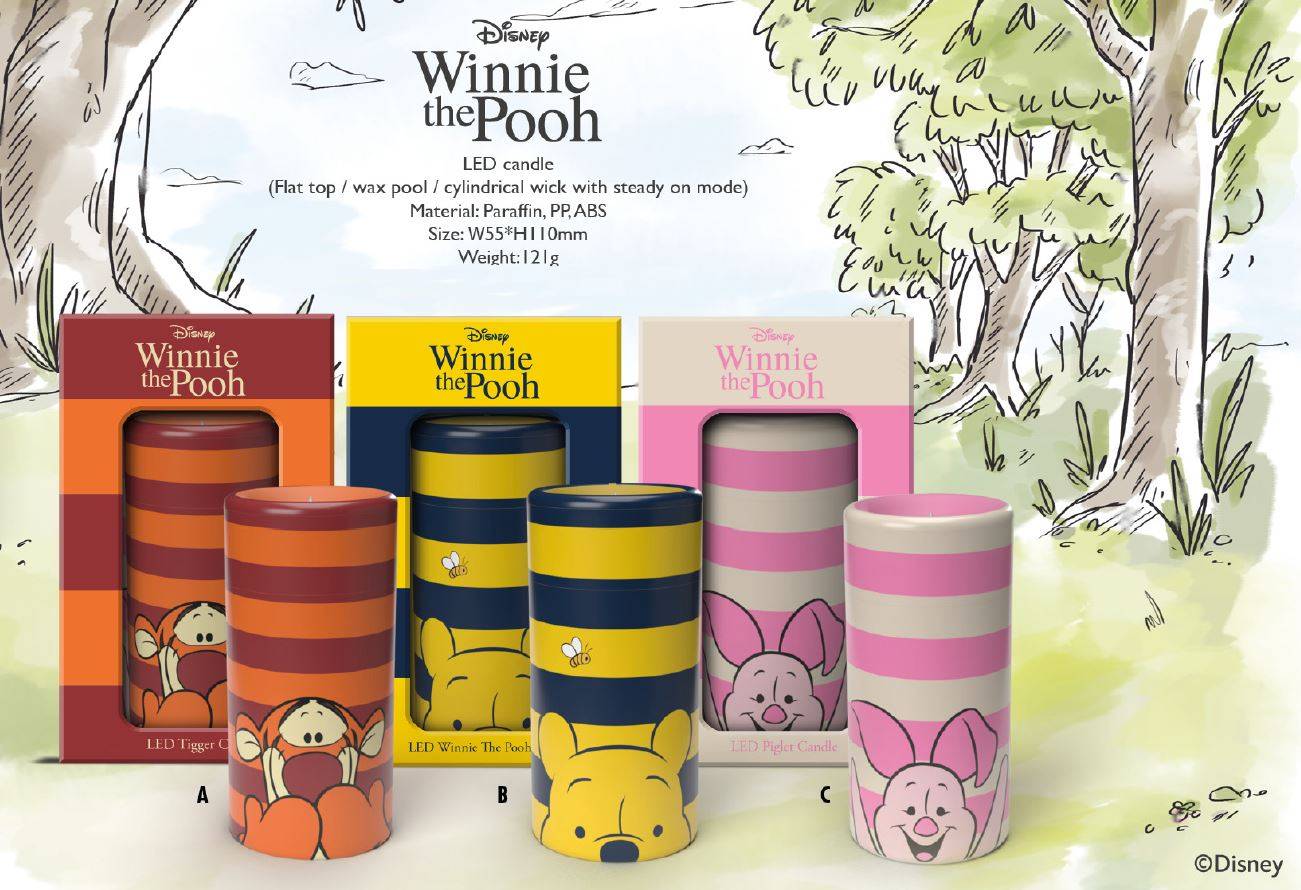 LED Kerze Pooh & Friends Piglet weiß-pink gestreifte Kerze - Disney Home Fragrance DISWTPLED01P