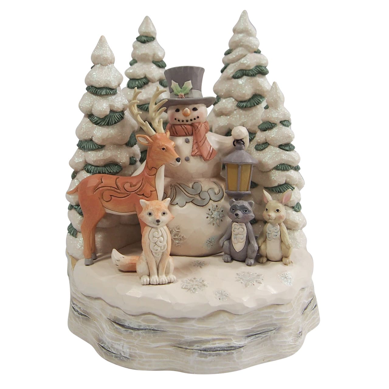 All Is Calm All Is White Schneemann mit Waldtieren 6019316 - Heartwood Creek by Jim Shore - mit LED Laterne
