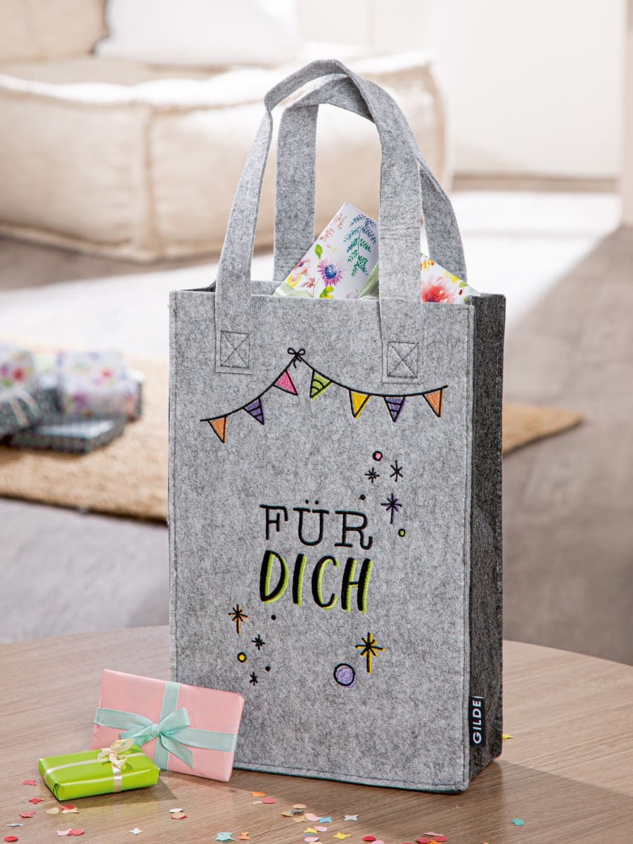 Geschenktasche - Glückwunsch - Für dich dunkelgrau 59621 - Gilde Geschenktasche / Geschenktüte aus Filz