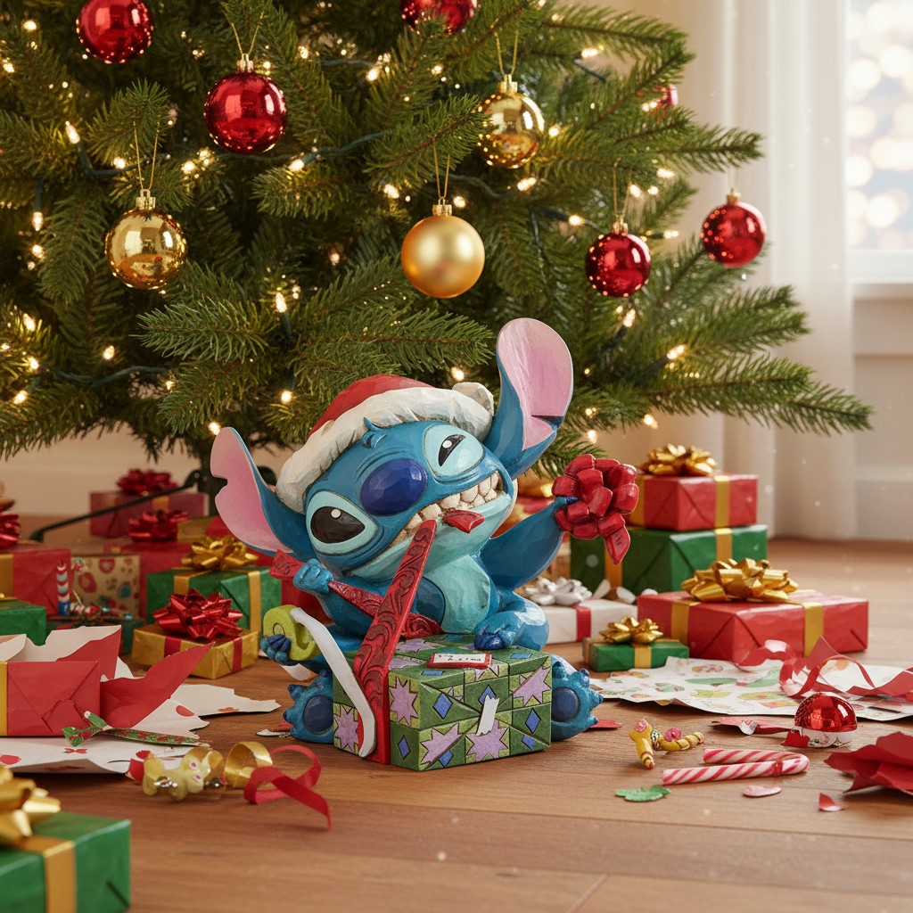 Bad Wrap / Schlechte Verpackung - Stitch mit Weihnachtsmütze und Geschenk Disney Traditions 6002833