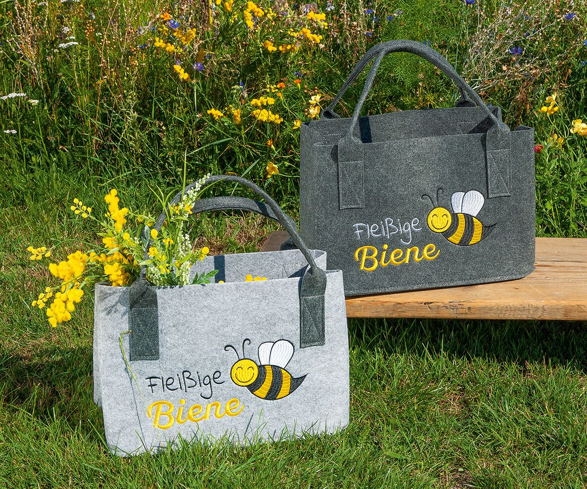 Fleißige Biene Tasche dunkelgrau - Gilde Filztasche 45541 / Einkaufstasche / Strandtasche / Shopper / Handtasche / Tragetasche