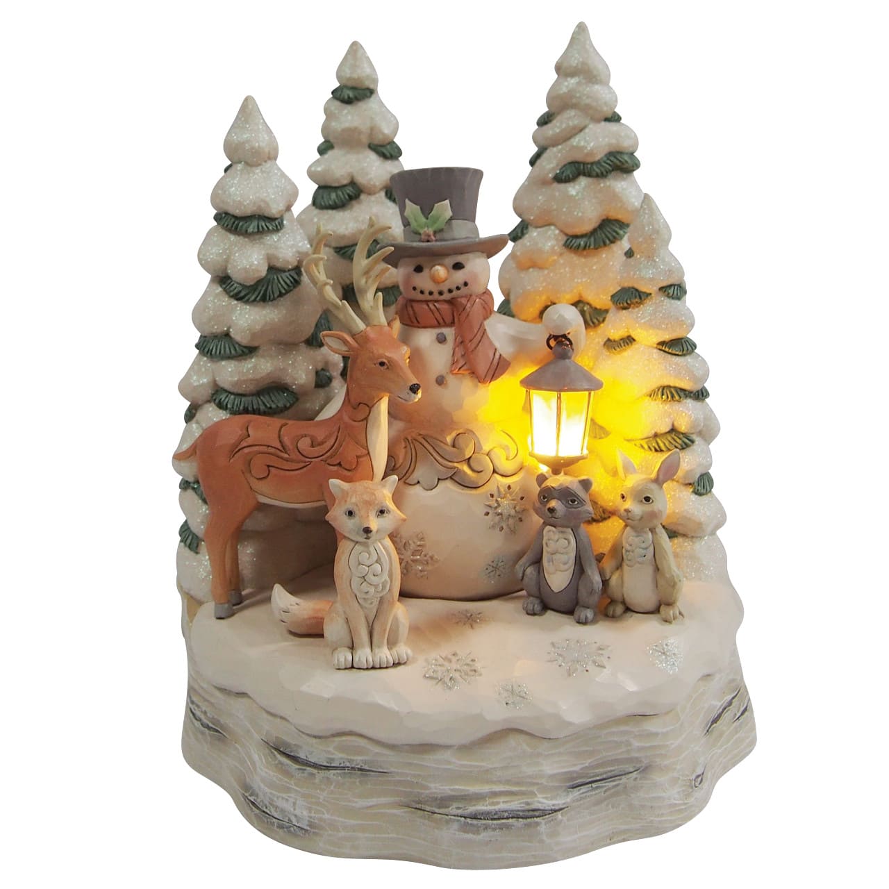 All Is Calm All Is White Schneemann mit Waldtieren 6019316 - Heartwood Creek by Jim Shore - mit LED Laterne