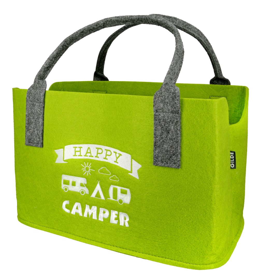 Tasche Happy Camper hellgrün - Gilde Filztasche 44427 / Einkaufstasche / Strandtasche / Shopper / Handtasche / Tragetasche