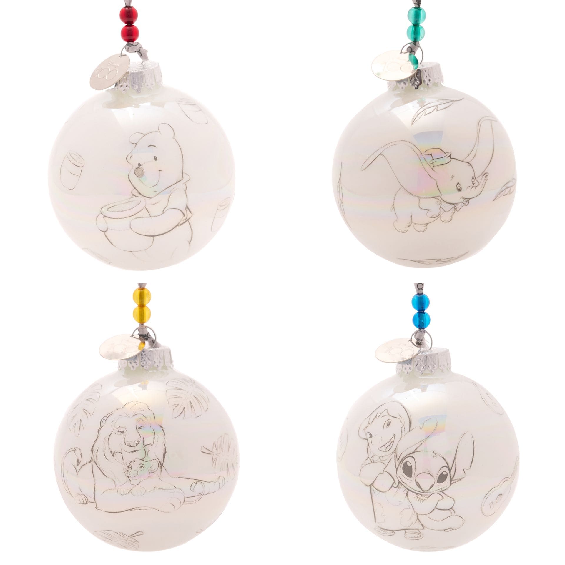 Disney Weihnachtskugeln, DI2032, Disney 100, weiße Weihnachtskugeln. Disney Winnie Pooh, König der Löwen, Lion King, Lilo & Stitch, Dumbo, Winnie Puuh, Walt Disney Weihnachten