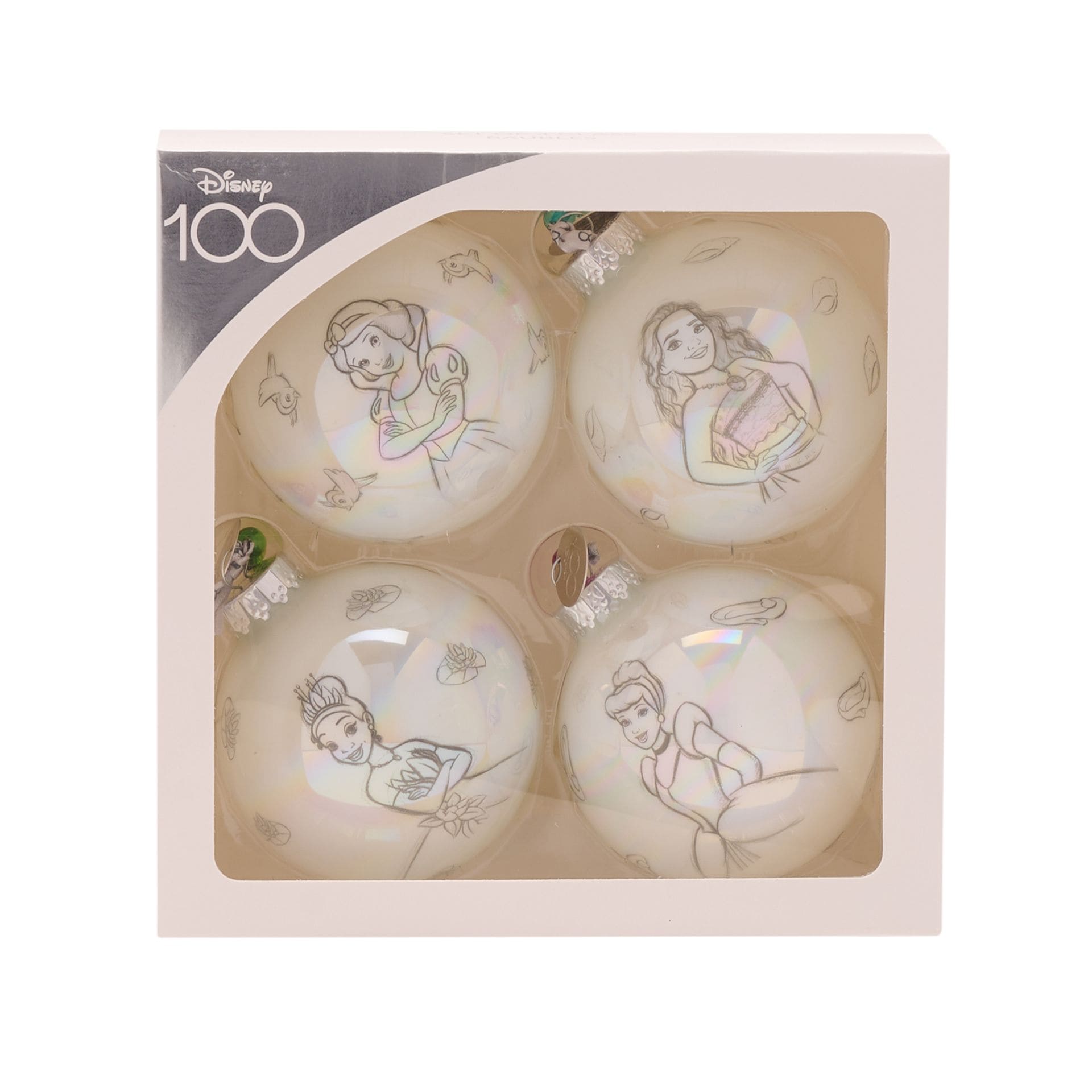 Disney 100 Prinzessinnen Weihnachtskugeln - Set mit 4 Stück / Disney by Widdop DI2034