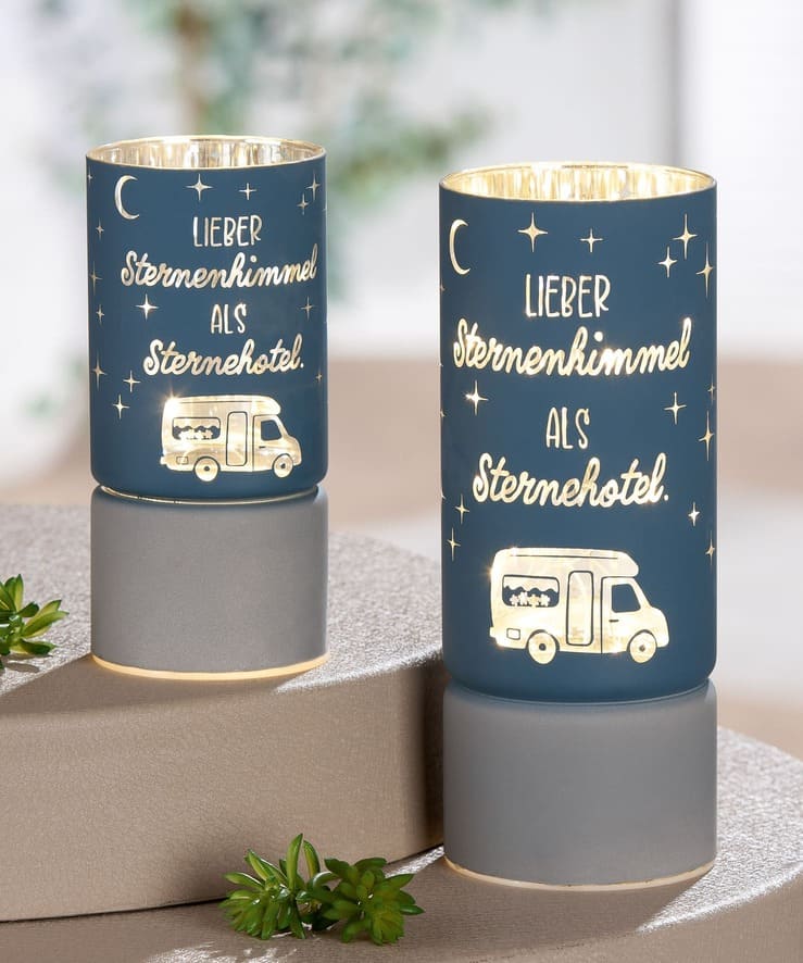 Camping Windlicht blau L - Lieber Sternenhimmel als Sternehotel - 61968 - Gilde Windlicht Camperglück