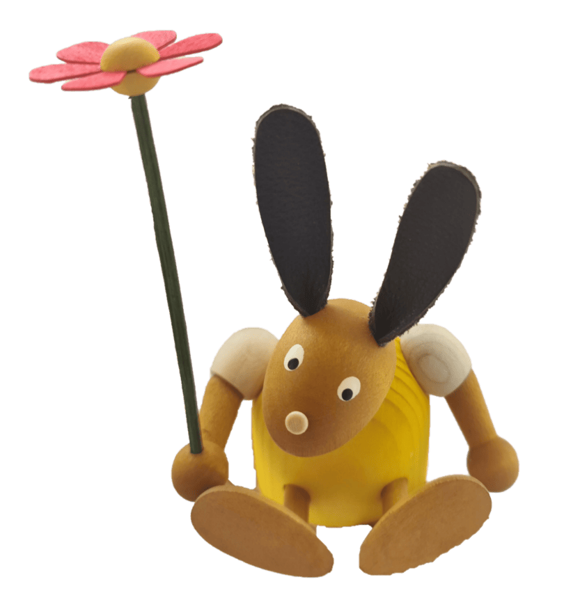 Erzgebirge Osterhase gelb mit Blume - Steckfigur für den großen Kerzenring von Sebastian Design